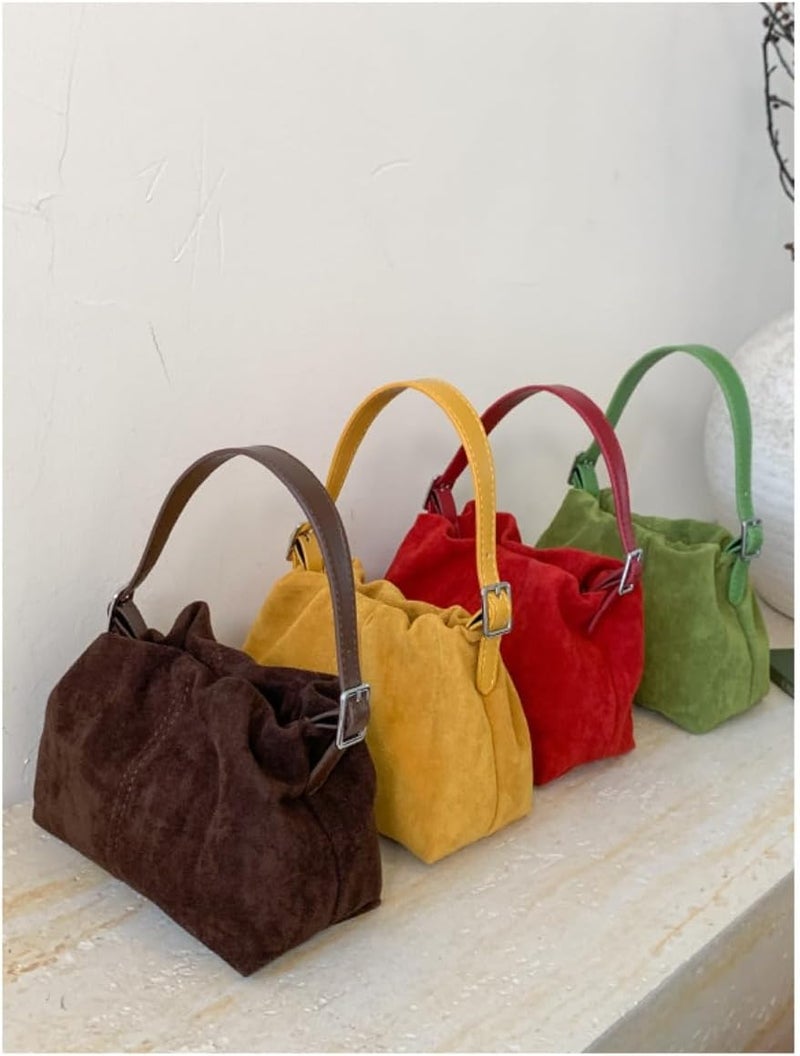 KeAiDMon Women Vintage Suede Handbags Tote Handbag Drawstring Bucket Bag Slouchy Crossbody Shoulder Bag Satchel Everyday Purse - Image 5